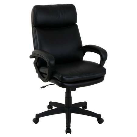 GLOBAL INDUSTRIAL Executive Chair With High Back & Fixed Arms, Bonded Leather, Black 695621-AM